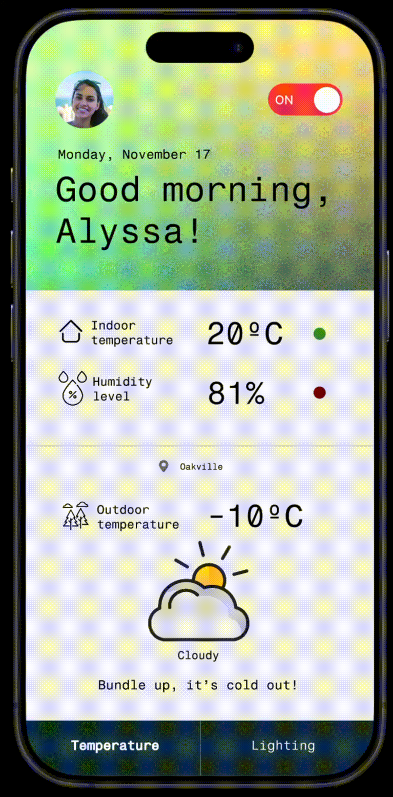 Testing whether the gradient background helps users understand the current room temperature state.