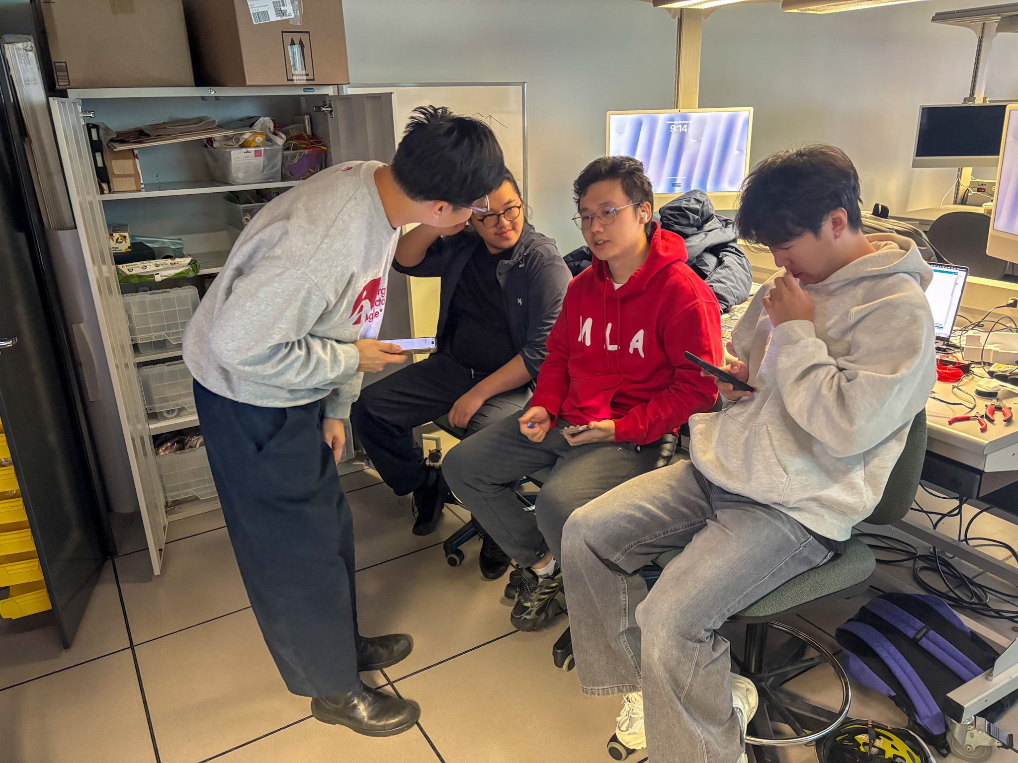 For our bodystorming activity, we recreated a clinic visit. I and Valerii acted as nurses, Keegan took on the role of observer and note-taker (or head nurse), and Yiyang, Henry and our classmate played the patients. This scene shows us setting up the consultation and explaining how the exercise would run.
