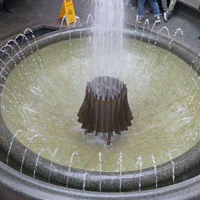 The audio features the soothing and continuous sound of water flowing and splashing of a public fountain.